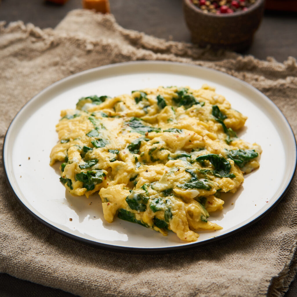 Spinach bacon scrambled eggs