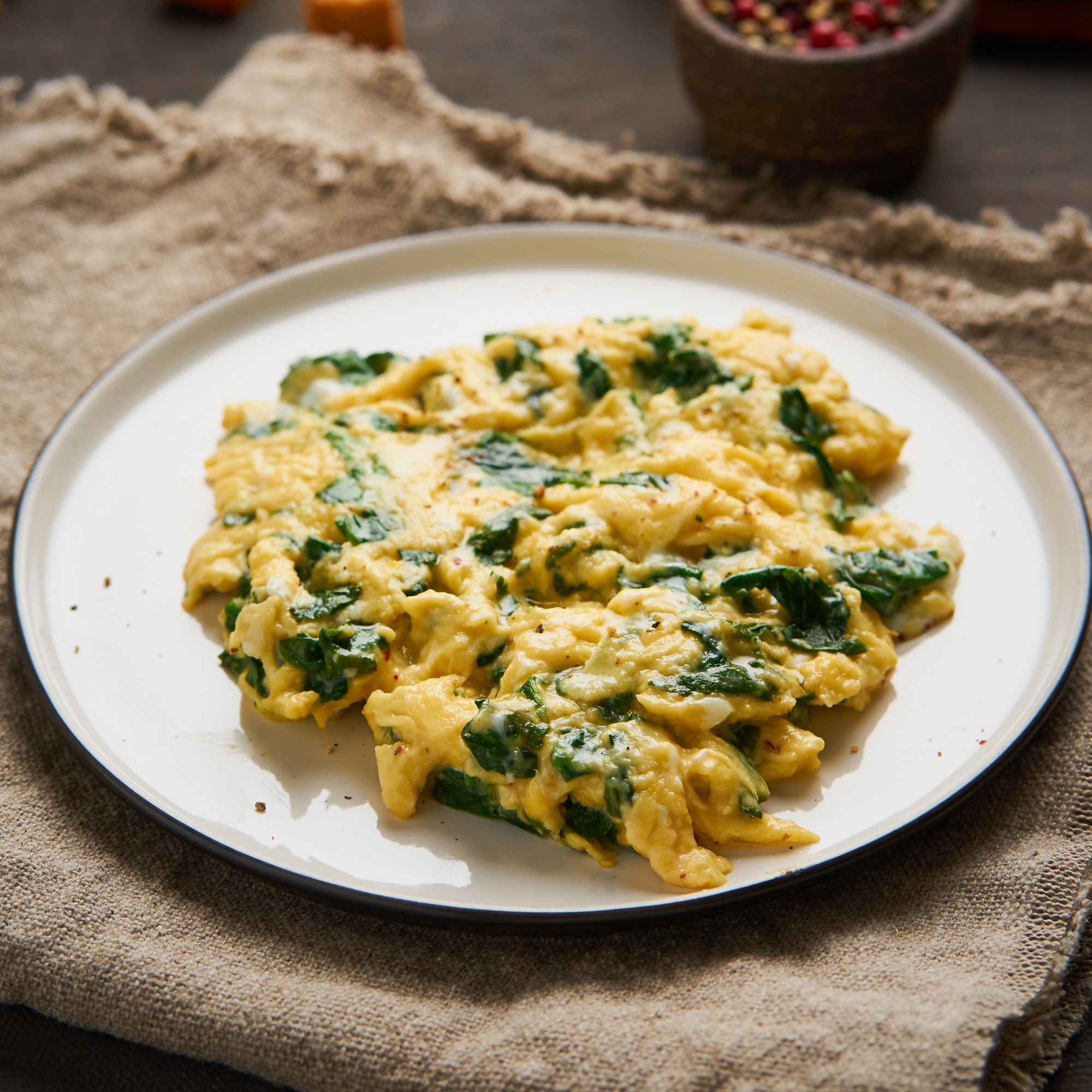 Spinach bacon scrambled eggs